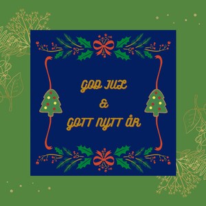 Deus do Natal sueco Jul och Gott Nytt År, biscoitos de gengibre, cartão postal quadrado fosco premium, design nórdico, amigo por correspondência, papel de carta