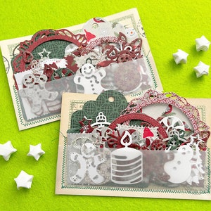 Lot de 35 pièces prédécoupées de Noël au pays des merveilles de l'hiver, carte postale suédoise ancienne, vélin, scrapbooking, journalisation, fabrication de cartes, formes en papier