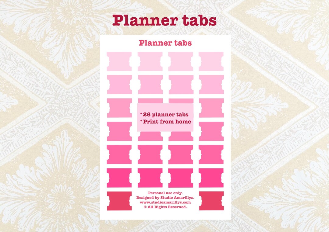 Planner Tabs, 26 Stickers, Valentine, Bujo, Index, Divider, Hobonichi