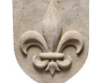 Fleur-de-lis in handcrafted reconstituted stone, fleur-de-lis coat of arms