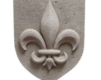 Fleur-de-Lys in handcrafted reconstituted stone, fleur-de-Lys coat of arms