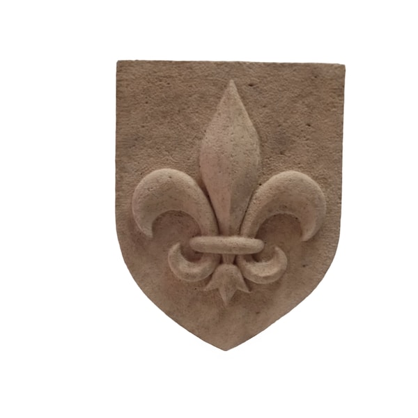 Fleur de Lys en pierre reconstituée artisanale, blason fleur de Lys