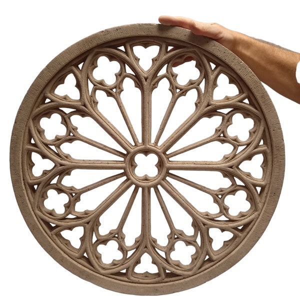 Cathedral rosette 60 cm, real reconstituted stone, French artisan work