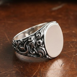 Anello Sigillo Uomo Argento 925 Barocco | Anello Stemma Artigianale | Anello Monogramma Uomo | Anello Iniziali | Anello Retrò | Anello Ovale