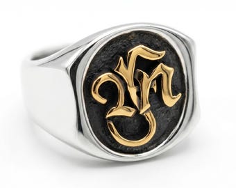 Zegelring van 925 sterling zilver met monogram | Gepersonaliseerde herenring met initialen | Letterring van sterling zilver | Handgemaakte ring met initialen