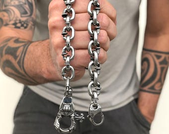 Cadena de cartera para hombre en acero inoxidable | Cadena biker gótica | Llavero rockabilly | Cadena para jeans estilo grunge