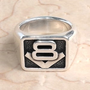 Anillo Sello V8 Plata 925 - Joya Muscle Car Hot Rod Regalo Motor Motero
