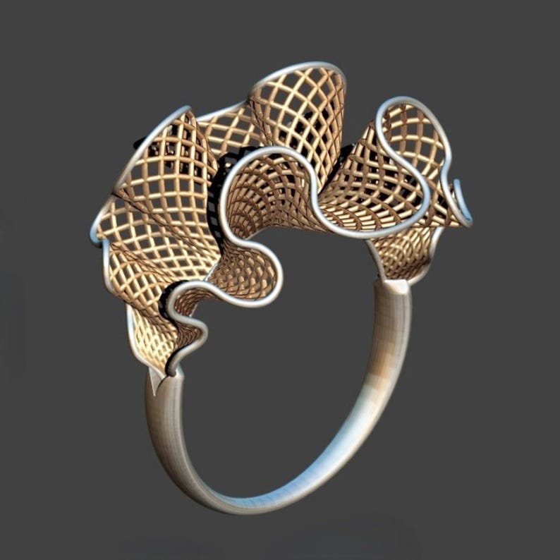 STL Datei für organischen Fantasie Ring mit geometrischem Design als 3D Druck Modell