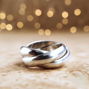 Drievoudige ring, 925 sterling zilver, handgemaakt | Draaiende ring | Drievoudige ring | Rolring | Drievoudige ring