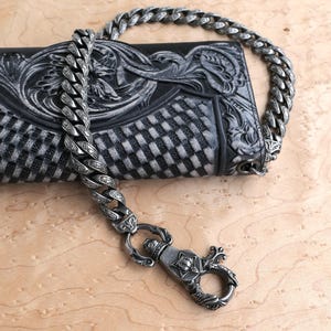 Biker leren portemonnee met roestvrijstalen ketting | Zwart, bruin, cognac | Grote portemonnee voor mannen en vrouwen | Gotische stijl | Western stijl