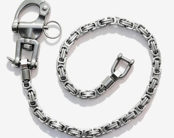 Cadena de Pantalón para Hombre de Acero Inoxidable | Cadena de Cartera Plata Negra | Hecho a Mano