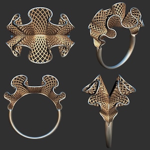 Ansichten des Fantasie Rings als STL und 3DM Datei für 3D Druck und Schmuckguss