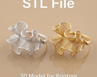 STL File Ring | Organic Designer Ring 3D Model | Jewelry CAD File | Fantasy Ring for 3D Printing | Delicate Geometric Ring