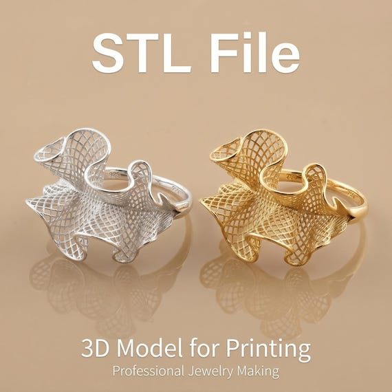 STL Datei Ring | Organischer Fantasie Ring 3D Modell | CAD Datei für Schmuckdesign | Damenring 3D Druck | Geometrischer Designer Ring