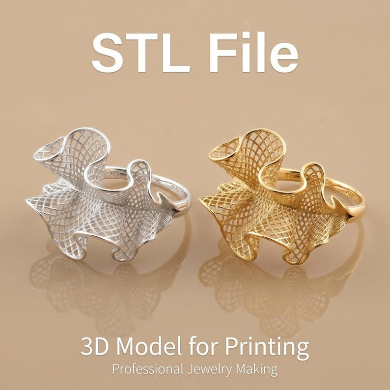 STL Datei Ring 3D Modell für organischen Fantasie Ring, Schmuckdesign, 3D Druck und Goldschmiede CAD Datei