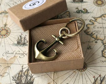 Chaveiro de âncora, latão, feito à mão | Porta-chaves náutico em estilo vintage | Presente náutico para marinheiros e proprietários de barcos
