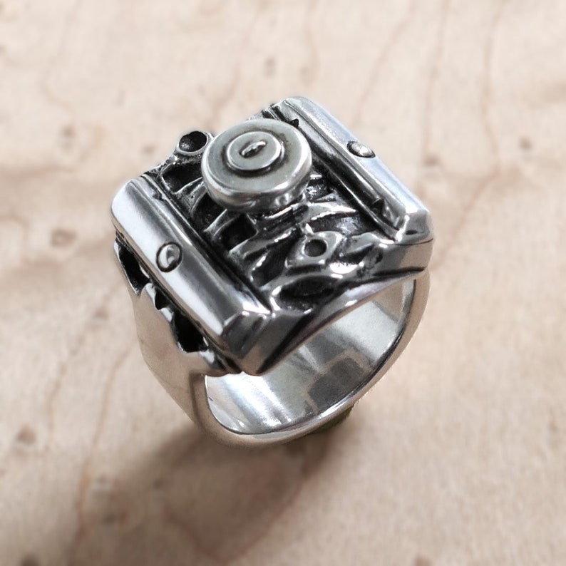 V8 Engine Model | Men's Silver Ring | Vintage Car Ring | Muscle Car ...
