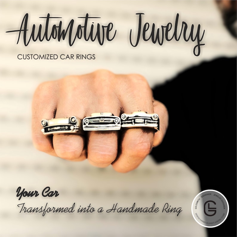 Silver Car Ring Collection wearing on a mens hand