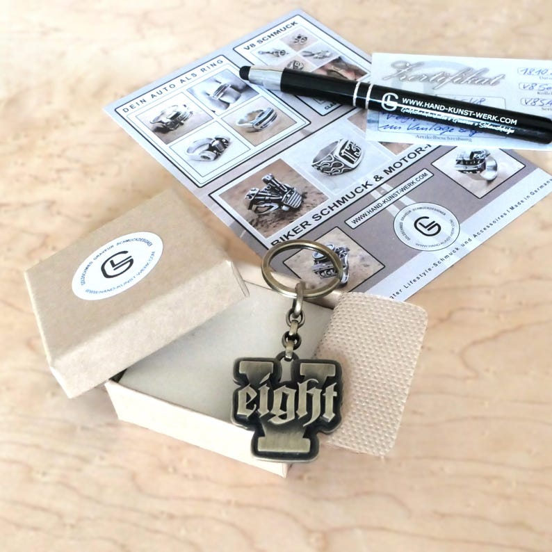 V8 Keychain Vintage Cars Gift Brass Key Chain Gift for Muscle Car