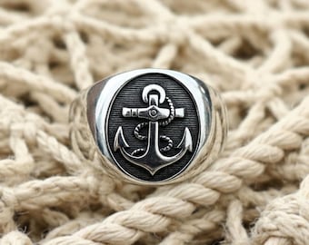 Mens Statement Ring Silver | Anchor Ring for Men & Woman | Maritime Style | Anchor Jewelry | Gift for Sailors | Navy Crest Ring | Nautical