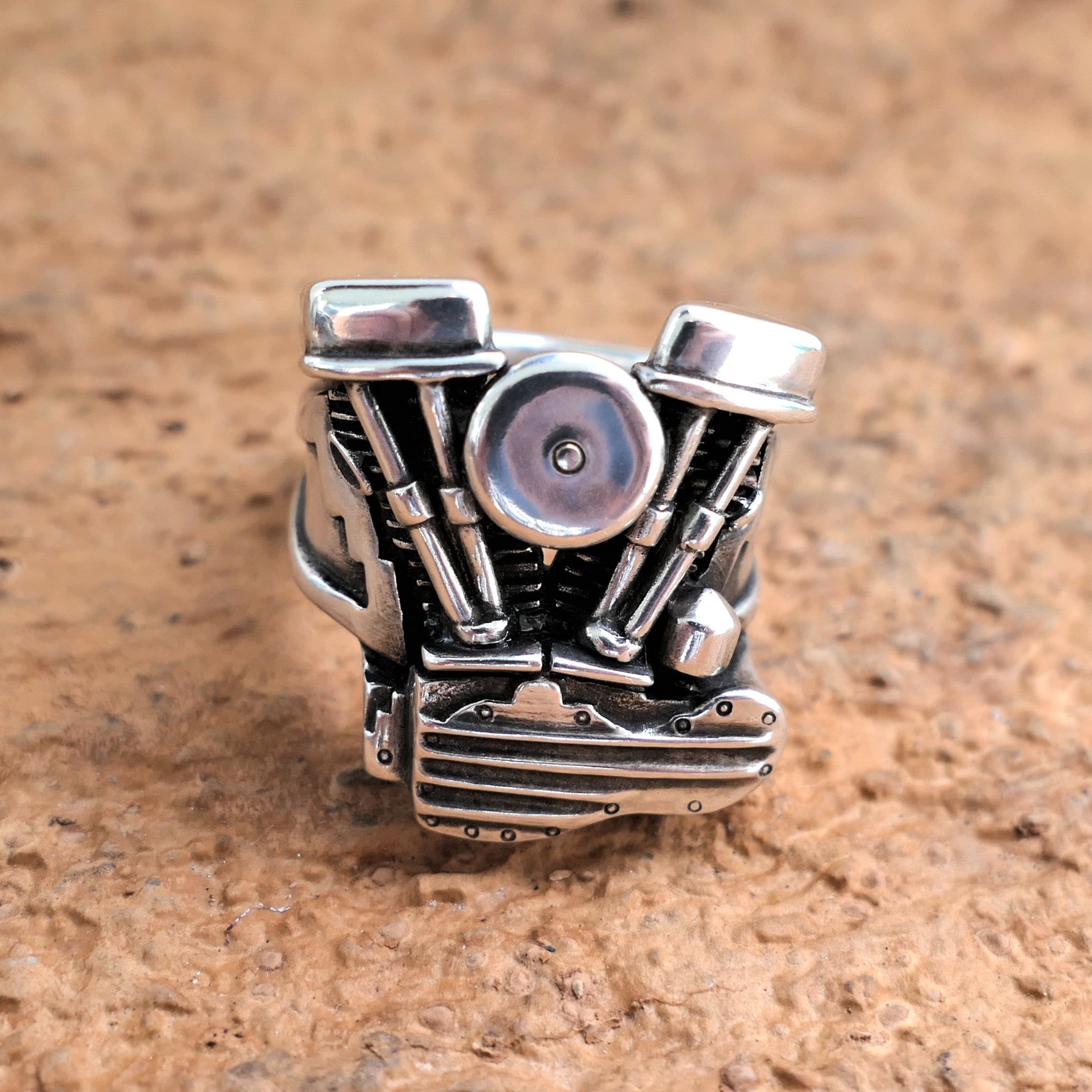 Panhead Engine Sillver Ring | Motorcycle Jewelry | Mens Statement Ring ...