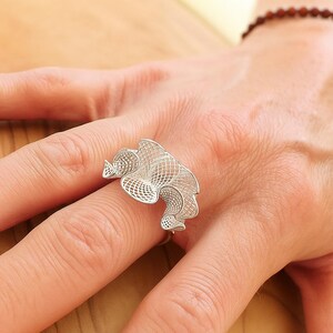 Abstract Ring in Silver or Gold | Geometric Women’s Ring with Filigree Structure | Elegant Unique Piece | Modern 3D Jewelry Design