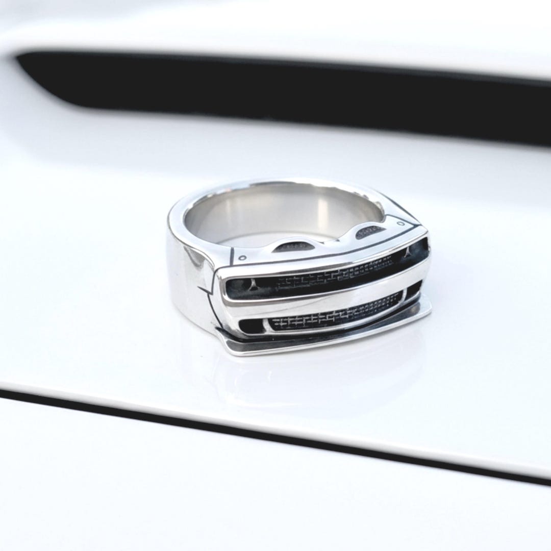 Challenger Grill Statement Ring Men | Handmade Sterling Band | Muscle ...