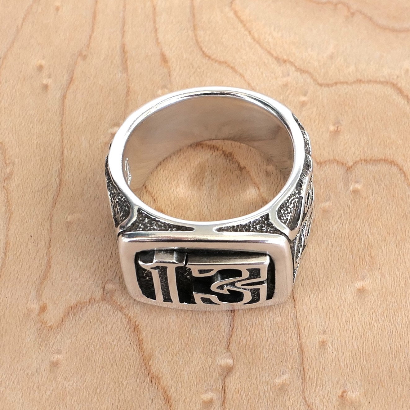 Men's Sterling Silver Statement Ring | Flame Biker Ring
