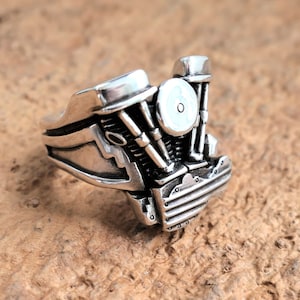 Panhead Engine Sillver Ring | Motorcycle Jewelry | Mens Statement Ring | Custom Chopper Style | Vintage Motorcycle Accessories | MC Ring