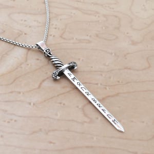 Silver Sword Pendant | Celtic Runes Sterling | Viking Necklace | Medieval Jewelry | Personalized Engraving | Eagle Head Sword | Handcrafted