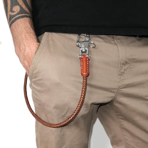 Leather Strap Wallet Chain | Mens Pants Chain | Rockabilly Purse Chain | Leather Lanyard | Stainless Keychain | Gift for Him | 9mm thick