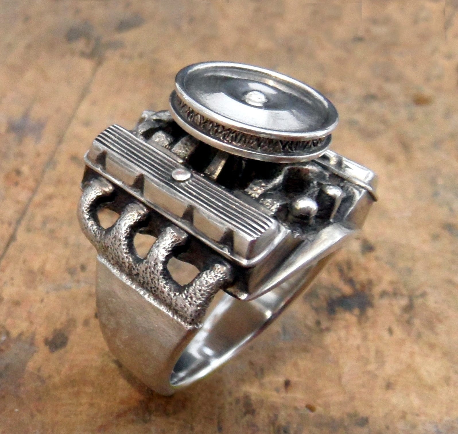 V8 Motor Ring Silver Ring Silver 925 esterlina Gearhaed Etsy