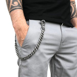 Cadena de pantalón gótica de acero inoxidable | Cadena para billetera de motociclista | Cadena de billetera real | Cadena de moda | Llavero negro | cadena de billetera
