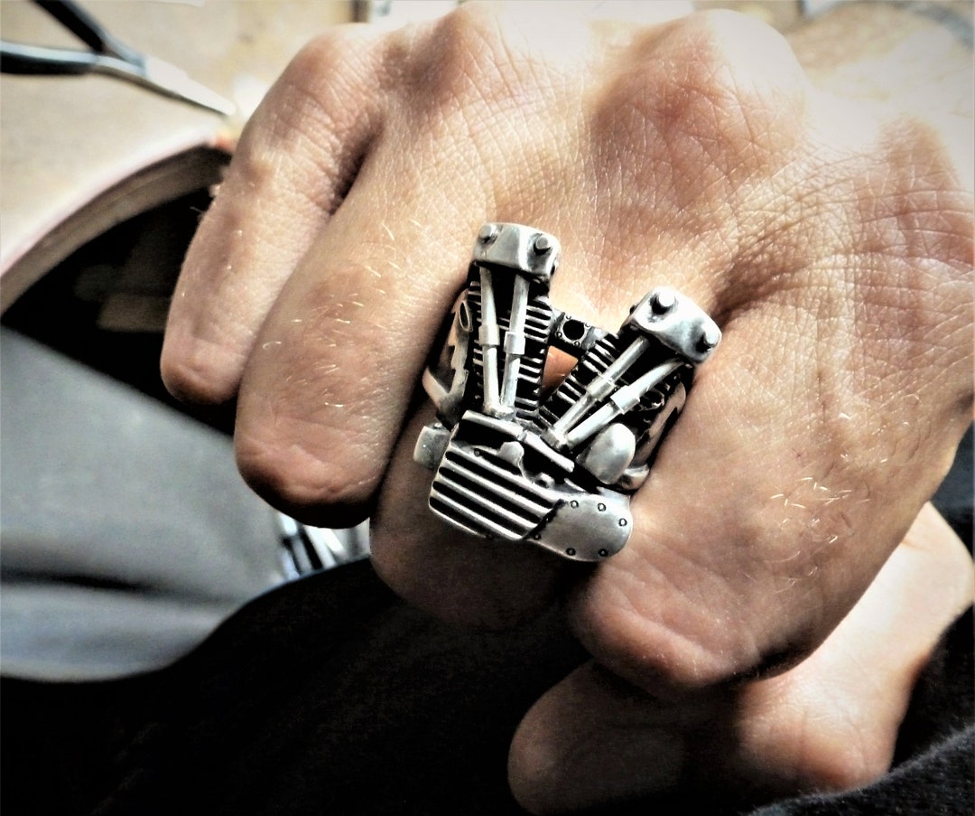 Harley Davidson Knucklehead Ring 925 Silver Sterling Engine Etsy