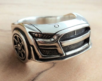 Statement Ring Silver | Car Ring 925 Sterling | Automobile Jewelry | Mustang Grill | Inspired by the Design of a Ford Shelby GT500