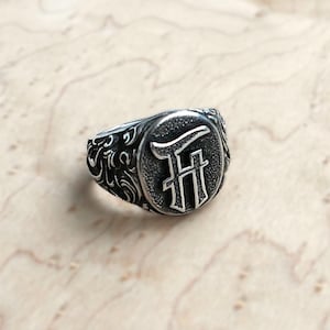 Handmade Initial Ring | Handcrafted Signet Ring | Personalized Jewelry Gift | Ring with Monogram | Baroque Silver Ring for Men or Woman