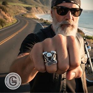Panhead Engine Sillver Ring | Motorcycle Jewelry | Mens Statement Ring | Custom Chopper Style | Vintage Motorcycle Accessories | MC Ring