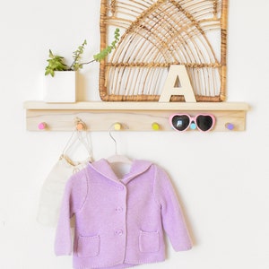 Wooden Peg Rail for Kids Room | Nursery Clothes Rack | Custom Natural Wood Shelf with Hooks