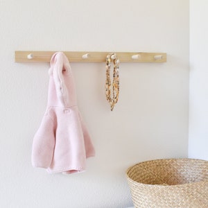 Modern Stained Wood Peg Rail: Minimalist Wall Coat Hooks