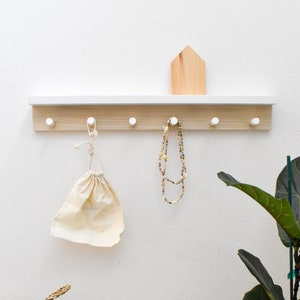 Natural Wood Peg Rail Shelf: Nursery Clothes Rack with Hooks