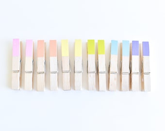 Painted Clothespins | Set of 12 Large Decorative Wooden Pegs