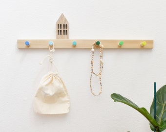 Modern Wood Peg Rail: Colorful Scandinavian Coat Hooks