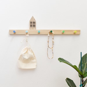 Modern Wood Peg Rail: Colorful Scandinavian Coat Hooks