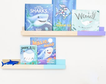 Color Pop Wood Book Ledge | Floating Wall Shelf | Easy Hang | Modern Kids Room