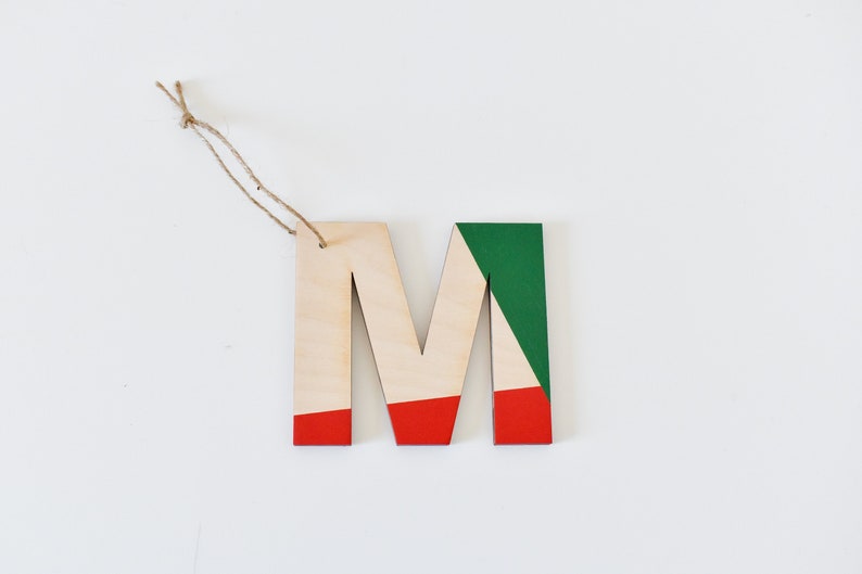 Geometric Christmas Letter Ornament Personalized Wood Initial Stocking