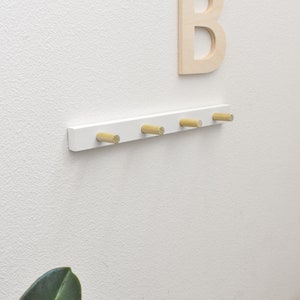 Thin Wooden Modern Peg Rail Natural Wood and White Wall Coat Hooks Scandinavian Peg Rail image 4