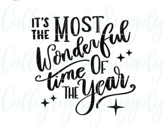 May include: Black and white text graphic that reads "It's the most wonderful time of the year" with two small stars on either side of the text.
