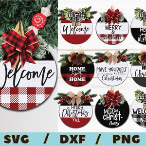 Puede incluir: Conjunto de diez colgantes redondos para puerta de Navidad con varios dise&ntilde;os. Los dise&ntilde;os incluyen "Bienvenido", "Feliz y brillante", "Feliz, alegre y bendecido", "Hogar dulce hogar", "Que tengas una feliz Navidad", "Feliz Navidad", "Feliz Navidad a todos", "Feliz Navidad", y "Bienvenido a todos".