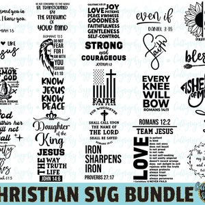 Pacote SVG cristão, pacote SVG de versículo bíblico, SVG de fé, arquivo de corte SVG religioso para silhueta camafeu ferro cricut na transferência