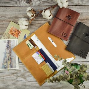 Cartera de viaje de cuero/Portadocumentos de cuero personalizado/Estuche de viaje hecho a mano